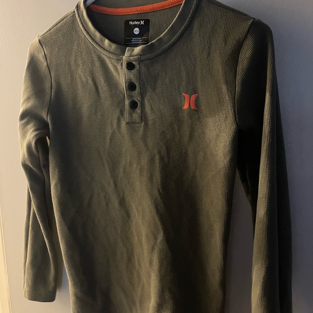 Hurley Green Long Sleeve Tee with Henley Neckline